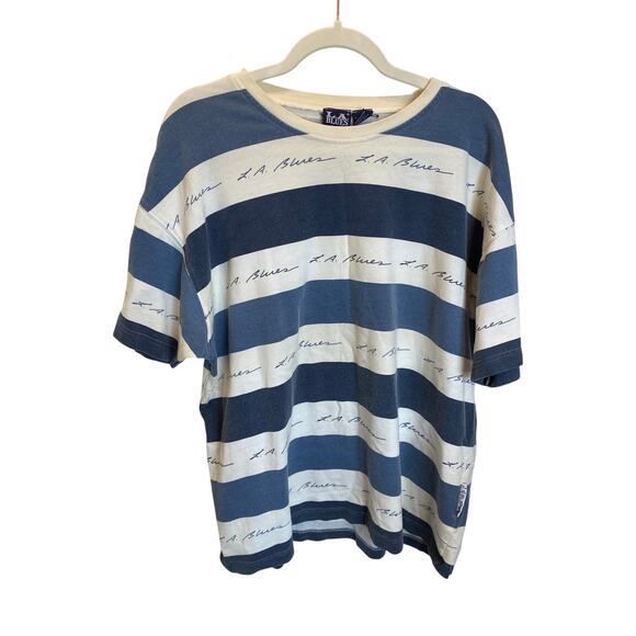 VINTAGE x LA BLUES 90s Streetwear Blue Striped Large - Picture 1 of 6